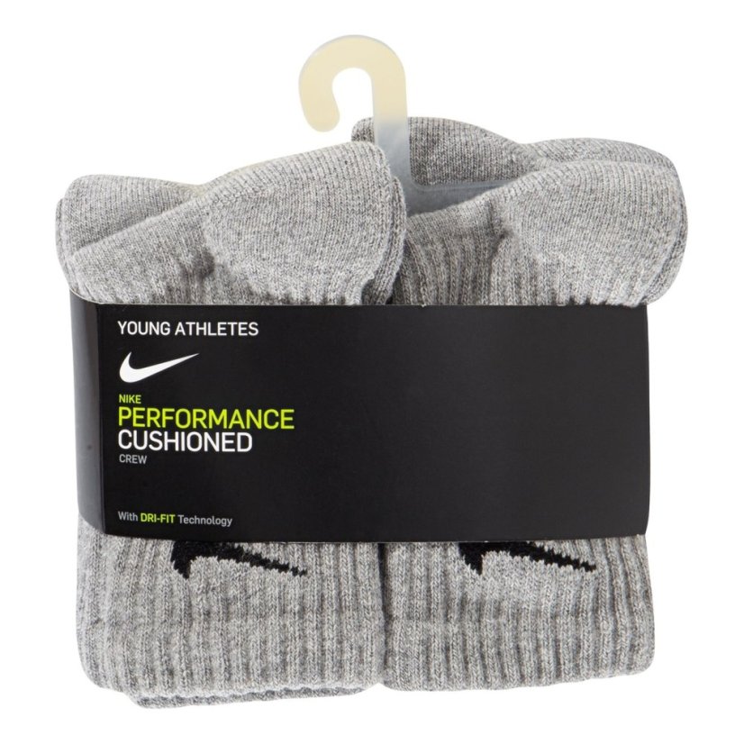 Nike 6Pk Dri-Fit Crew Sock Childs Dark Grey Heather