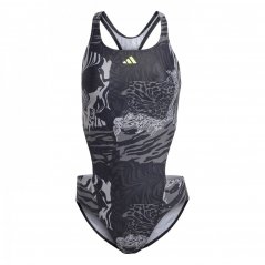 adidas Allover Graphic Swimsuit Womens Grey/Grey