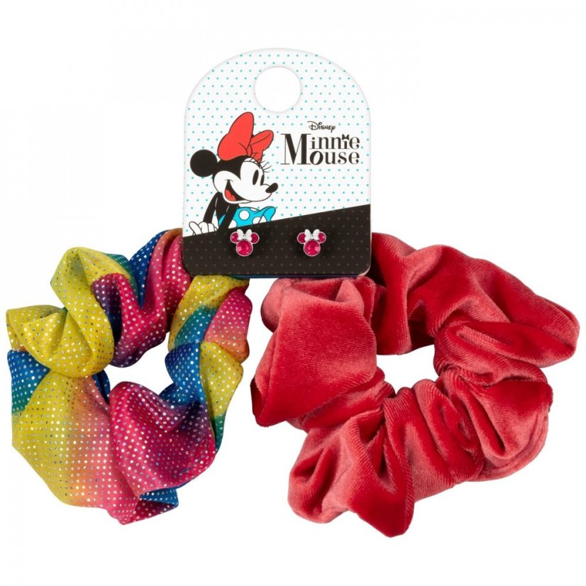 Disney Minnie Mouse Pink Blue & Yellow 2 Piece Scrunchie & Earring Set Pnk/Blu/Ylw