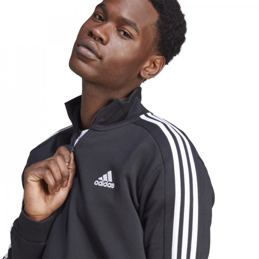 adidas 3 Stripe Zip Top Mens Black/White