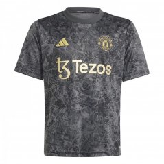 adidas Manchester United Stone Roses Pre-Match Shirt 2023 2024 Juniors Black