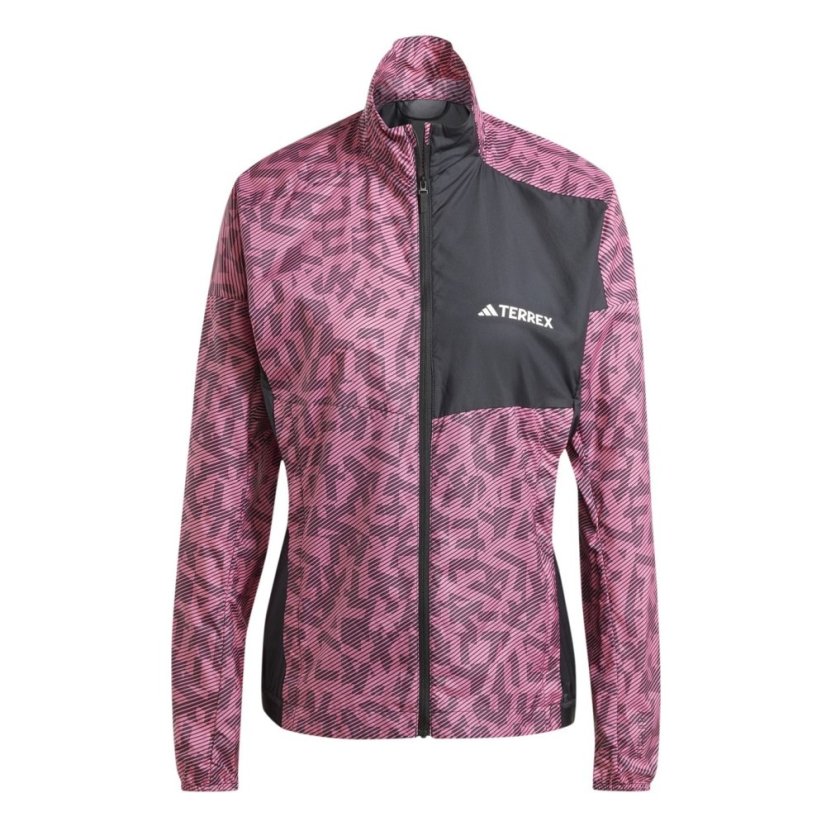 adidas Women's Terrex Trail Water-Resistant Long Sleeve Performance Running Jacket Pink/Black