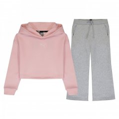Puma Fleece Tracksuit Junior Girls Pink/Grey