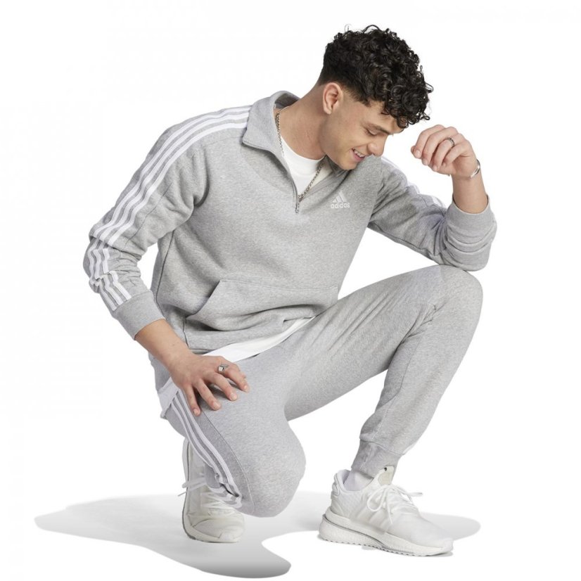 adidas 3 Stripe Zip Top Mens MedGrey/White - Veľkosť: XL