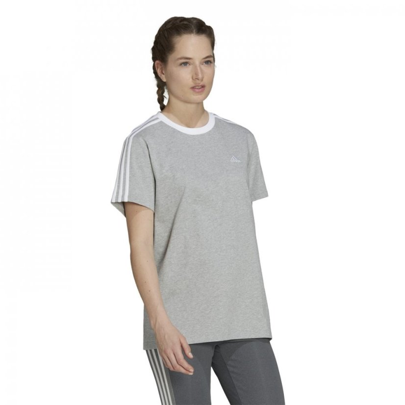 adidas 3 Stripe T-Shirt Medium Grey Hth