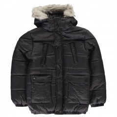 Firetrap Boys' Stylish Padded Winter Jacket with Faux Fur Hood Black