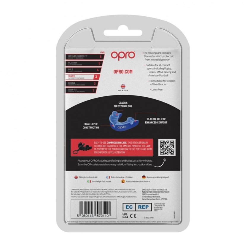 Opro Self-Fit Silver 34 Dark Blue/Blue