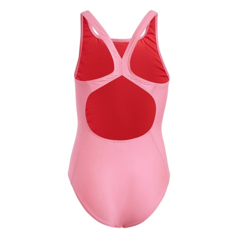 adidas 3 bar Swim Suit Junior Pink/White