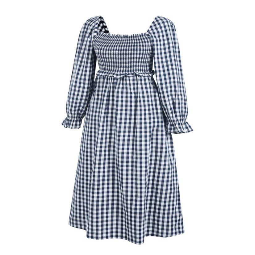 Miso Women's Check Milkmaid Dress Navy/White