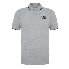 Umbro Logo Short Sleeve Polo Shirt Unisex Adults Lt Gry Mrl/Blk