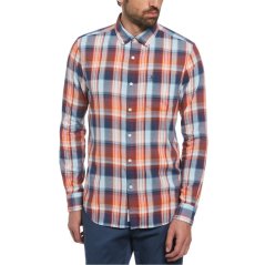 Original Penguin Men's Long Sleeve Plaid Tailored Fit Shirt Sargasso Sea