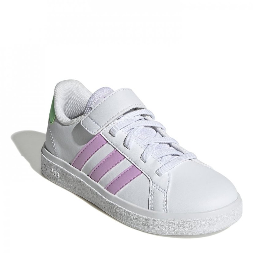 adidas Grand Court Elastic Lace and Top Strap Shoes Childrens White/Lilac