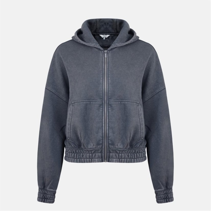 Firetrap Women's Washed ZT Cotton Long Sleeve Zip Hoodie Grey