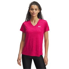 Under Armour Tech™ Twist V-Neck Short Sleeve Womens Shaded Fushia