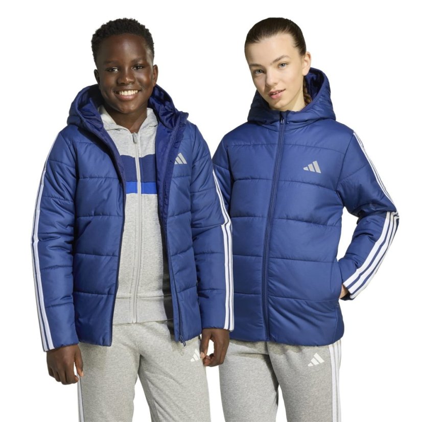 adidas Unisex Kids Essentials 3S Hooded Long Sleeve Puffer Jacket Dark Blue