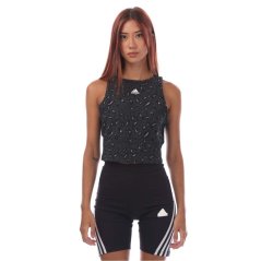adidas Essentials Animal-Print Crop Tank Top Grey black