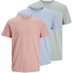 Jack and Jones 3 Pack T Shirts Mens Blu/Rose/Grn