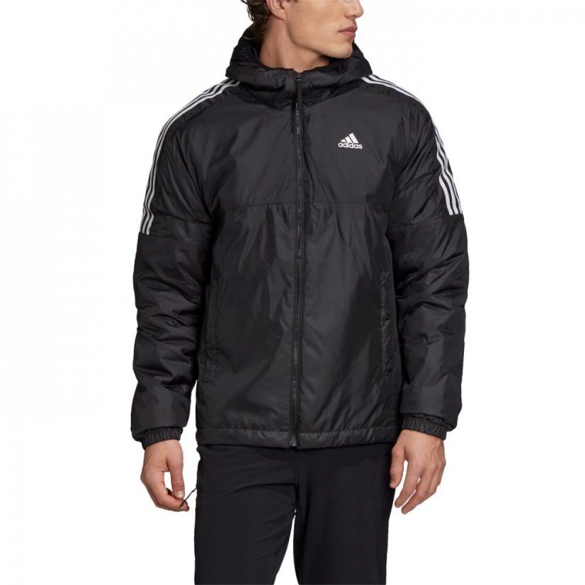 adidas 3 Stripe Essential Hooded Jacket Mens Black - Veľkosť: XS