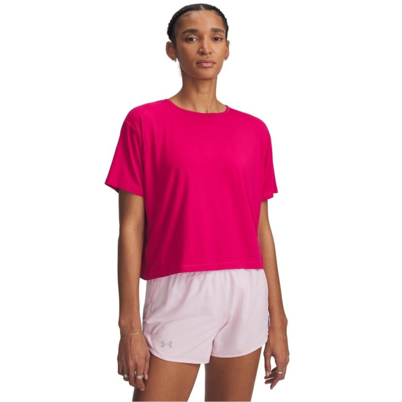 Under Armour Women's Motion Short-Sleeve Performance Gym Top Fuchsia/White