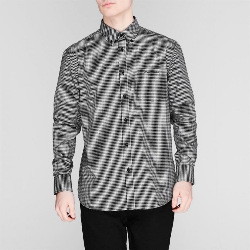 Pierre Cardin Long Sleeve Shirt Mens Black Check