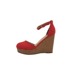 Full Circle Ankle Strap Platform Shoes Ladies Red
