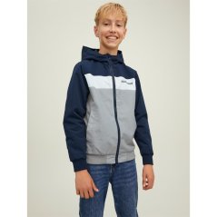 Jack and Jones Erush Block Colour Hooded Bomber Jacket Junior Navy Blazer