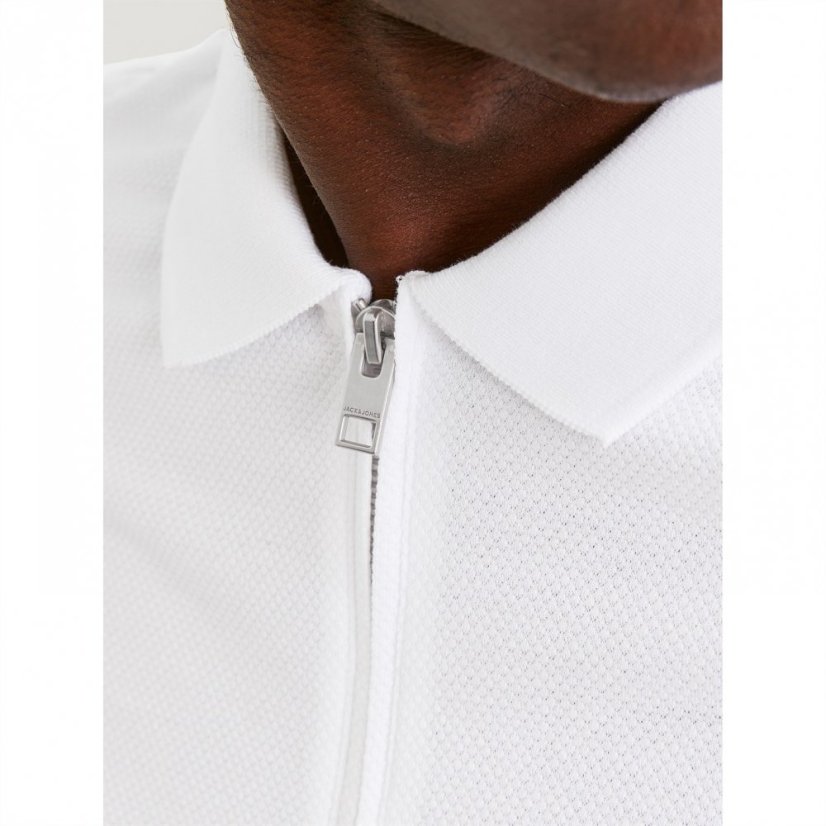 Jack and Jones Mac Zip Collar Short Sleeve Polo Shirt White