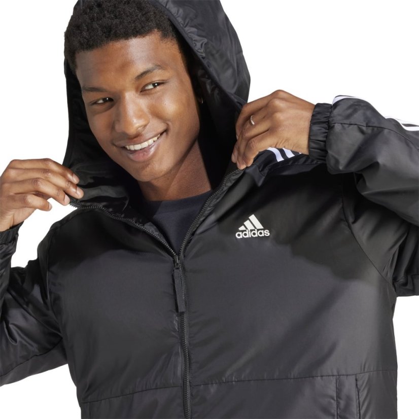 adidas 3 Stripe Essential Hooded Jacket Mens Black