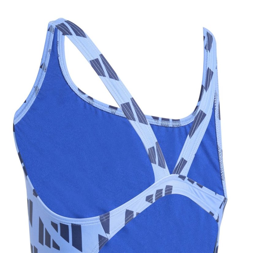 adidas Logo Graphic V-Back Swimsuit Juniors Blue