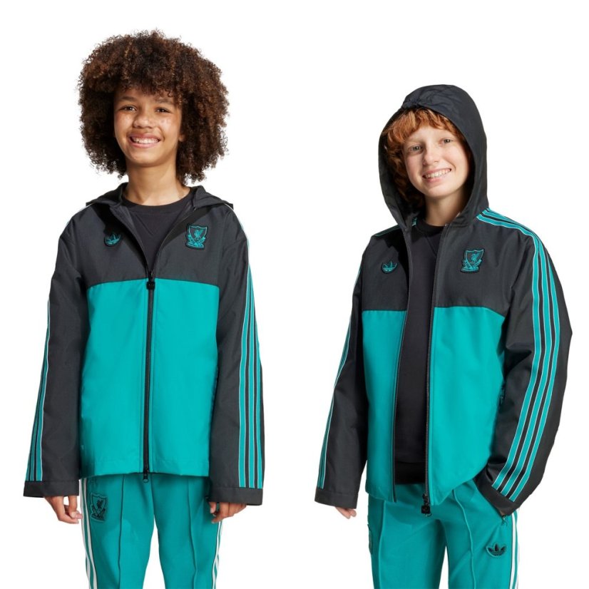 adidas Kids' Terrace Icons Liverpool Long Sleeve Licensed Rain Anorak Black/Green