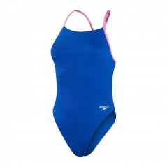 Speedo Training Solid Lattice Back Swimsuit Womens Blue/Pink