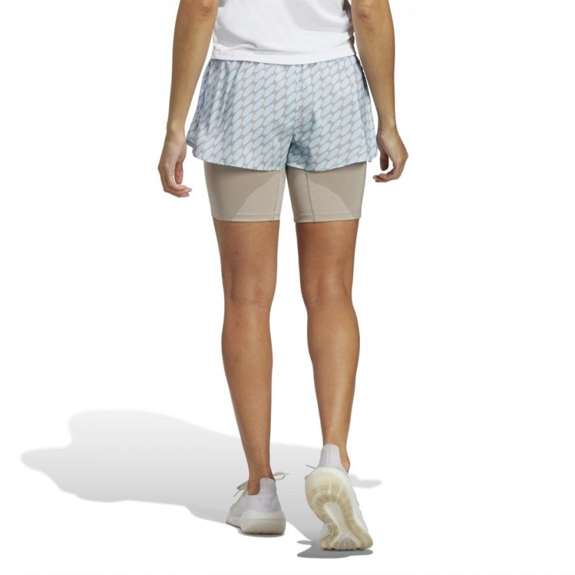 adidas x Marimekko Run Icons Logo 2-in-1 Running Shorts Womens Icebluebrown - Veľkosť: 12 (M)