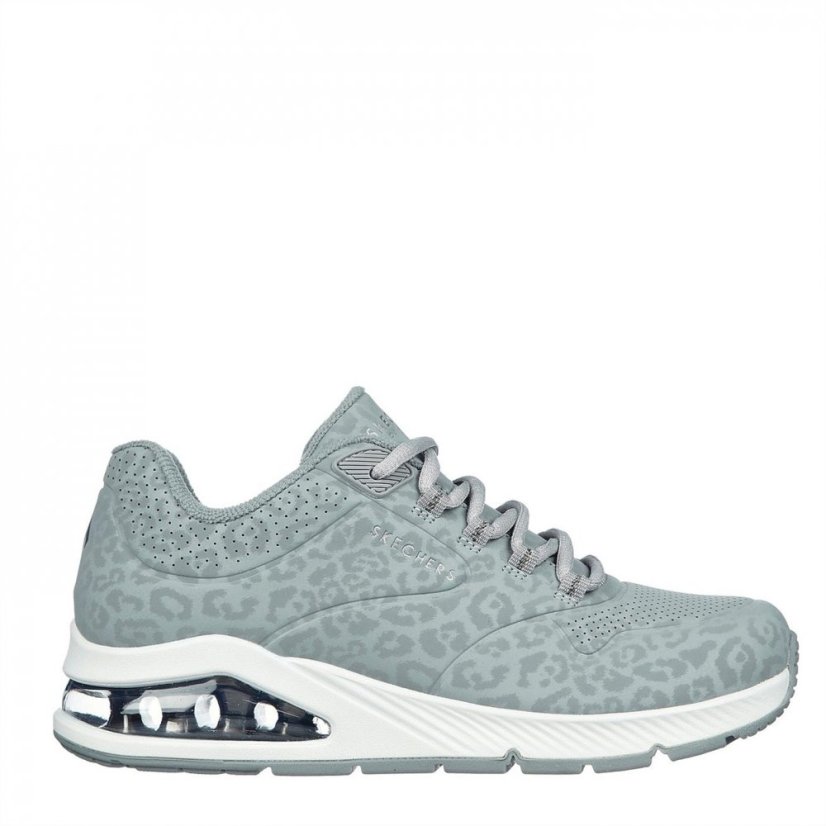 Skechers Tonal Leopard Printed Durabuck Lace Court Trainers Girls Grey