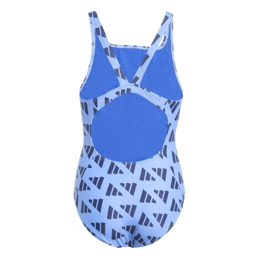 adidas Logo Graphic V-Back Swimsuit Juniors Blue