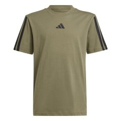 adidas 3 Stripe Essentials T-Shirt Junior Olive Strata