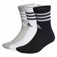 adidas Cushioned 3 Stripe Crew Sock 3 Pack Mens Blk/Wht/Gry