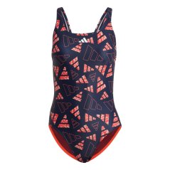 adidas 3 Bar Logo Graphic Swimsuit Womens Leg Ink/Red