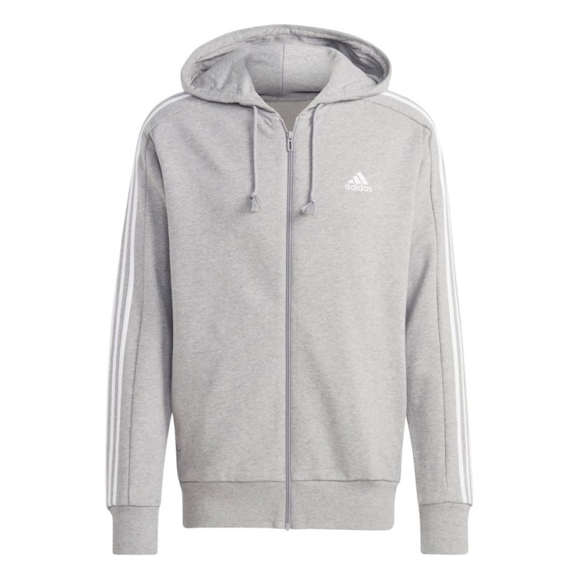 adidas Essentials French Terry 3-Stripes Zip pánska mikina grey heathr/wht