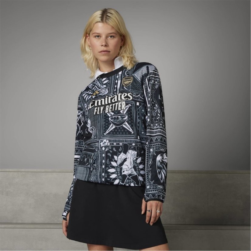 adidas Womens adidas Arsenal Ian Wright Pre-Match Top Black