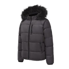 SoulCal Mens 2 Zip Bubble Faux Fur Trim Fleece Lined Short Puffer Jacket Charcoal
