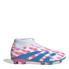 adidas Predator 24 League Laceless Junior Firm Ground Football Boots White/Pink