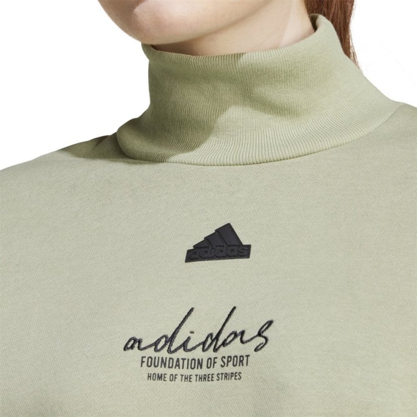 adidas Signature Graphic Embroidery Fleece Crop Sweatshirt Tent Green