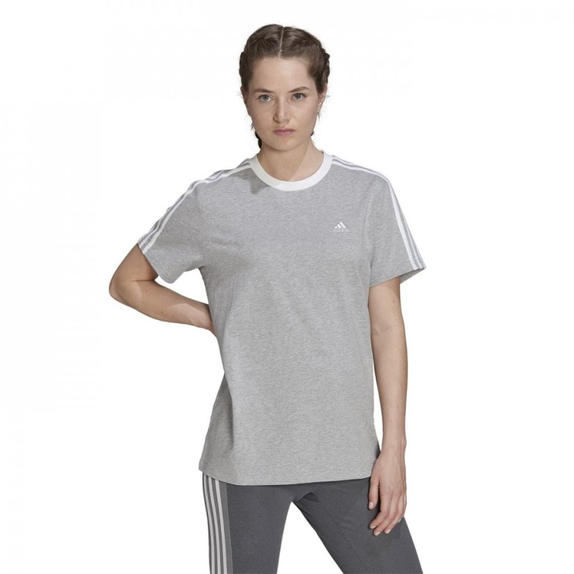 adidas 3 Stripe T-Shirt Medium Grey Hth - Veľkosť: S (8-10)