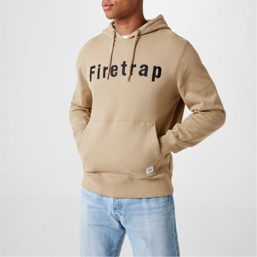 Firetrap Mens Graphic Fleece Hoodie Sand