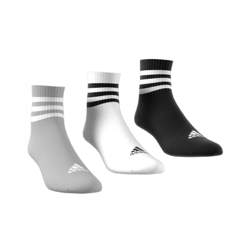 adidas 3 Stripe Quarter Sock 3 Pack Grey/White/Blck - Veľkosť: 6.5-8