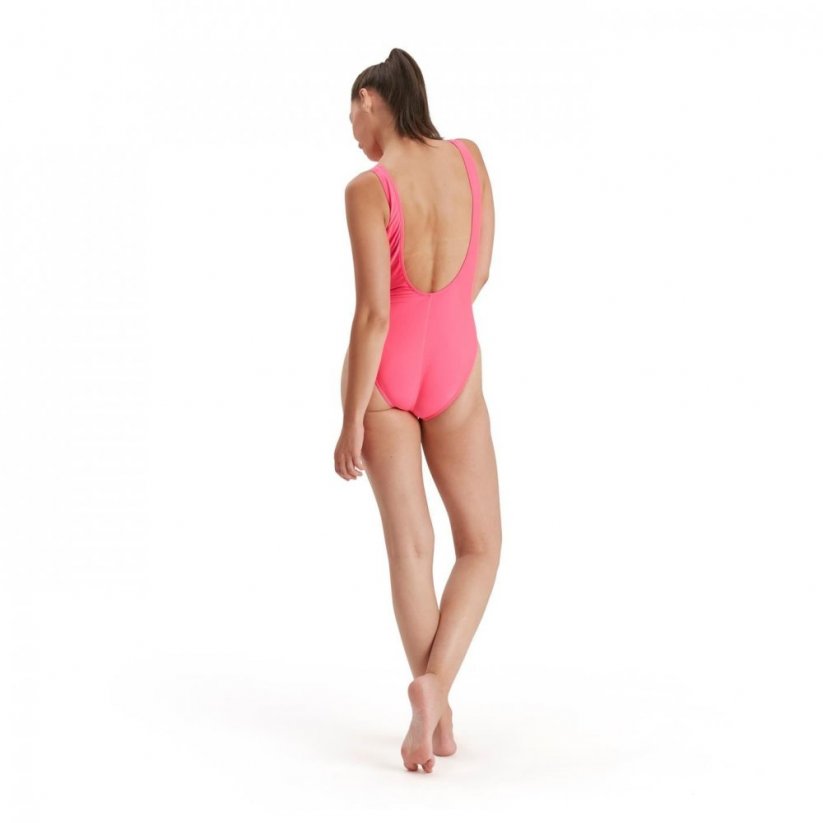 Speedo Logo U Back Swimsuit Womens Flou Pink/Wht