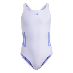 adidas Three Stripe Swimsuit Junior Girls Violet/Cobalt