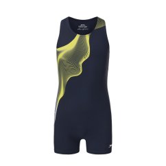 Slazenger LYCRA® XTRA LIFE™ Boyleg Swimming Suit Junior Girls Blue/Yel/Wht