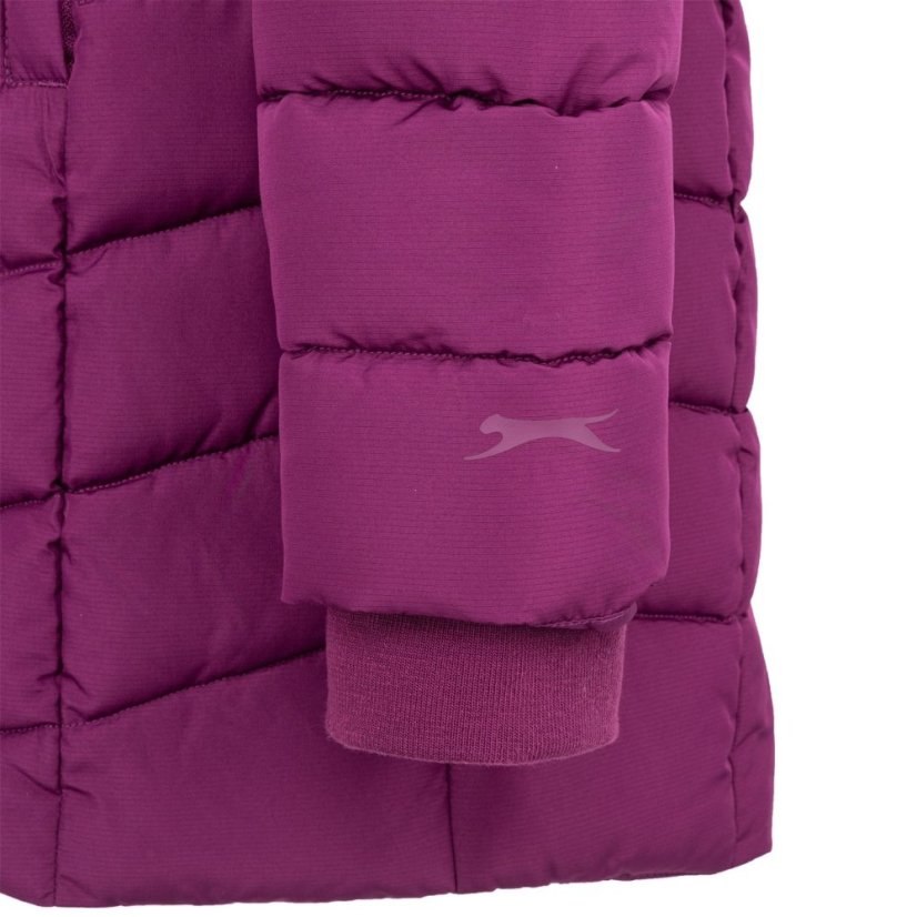 Slazenger Women's Mid-Length Hooded Long Sleeve Puffer Jacket Plum