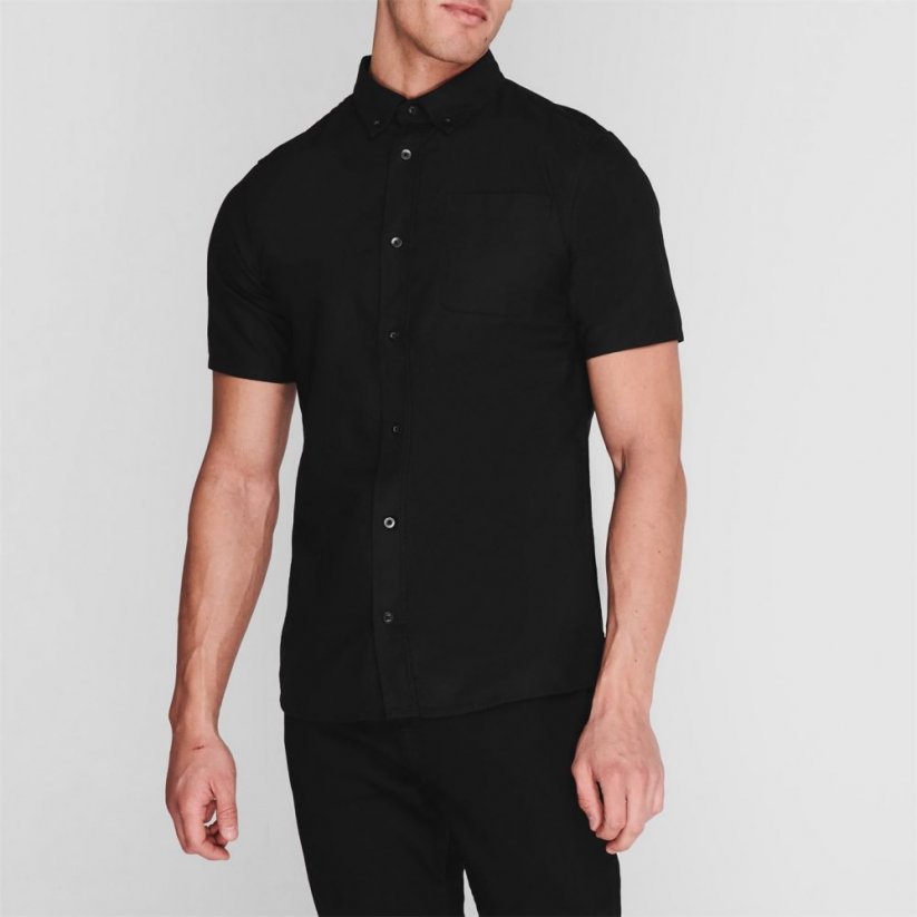 Firetrap Men's Classic Oxford Short Sleeve Shirt Black